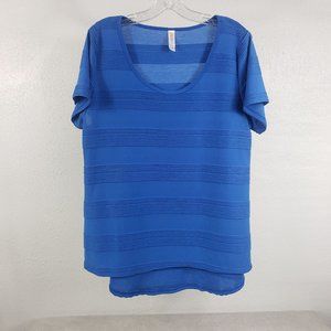 LuLaRoe Women's Royal Blue Wide Stripe Short Sleeve Shirt Top Blouse